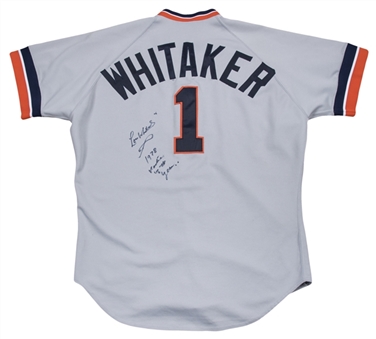 1993 Lou Whitaker Game Used, Signed & Inscribed Detroit Tigers Road Jersey (MEARS & JSA)